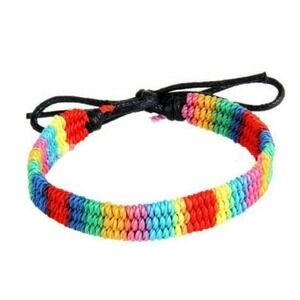 Boho Rainbow Stripe Woven Friendship Bracelet Anklet Pride LGBTQ+ Unisex Braided